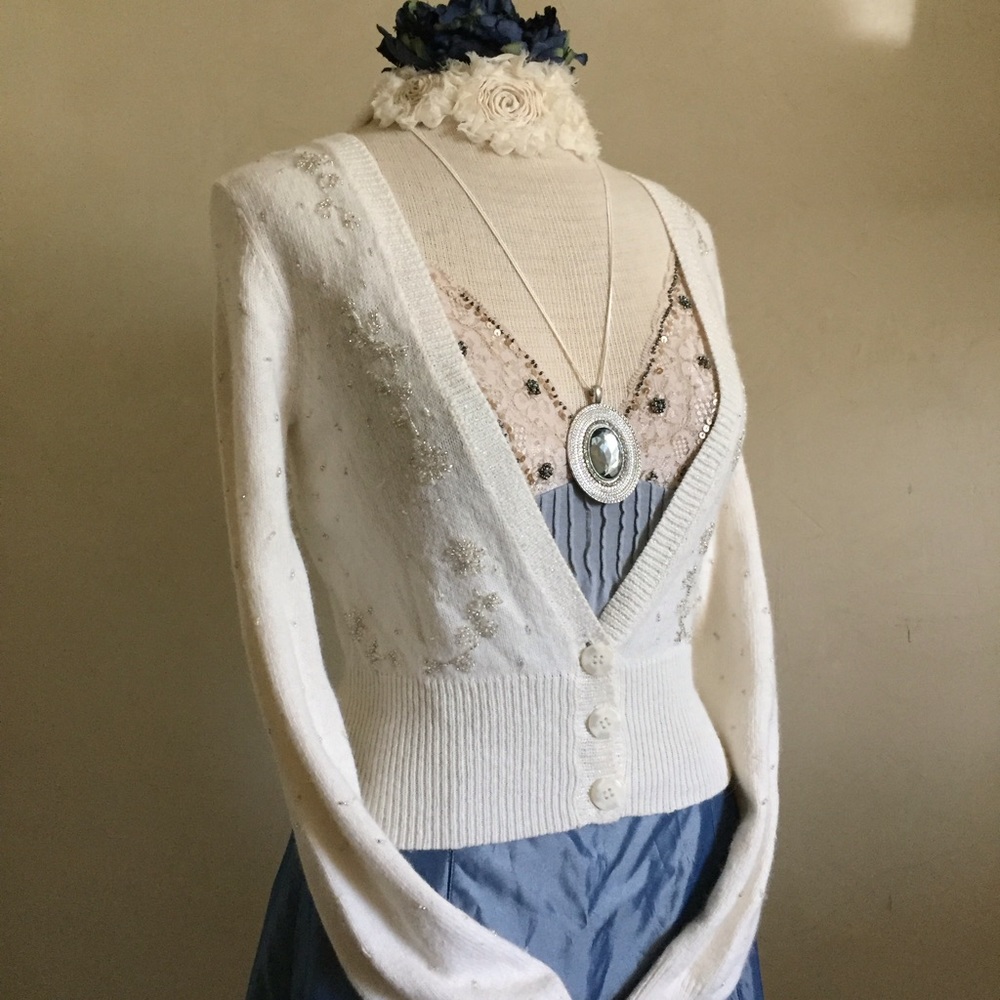 Vintage Beaded Angora Blend Cardigan - Picture 2 of 14
